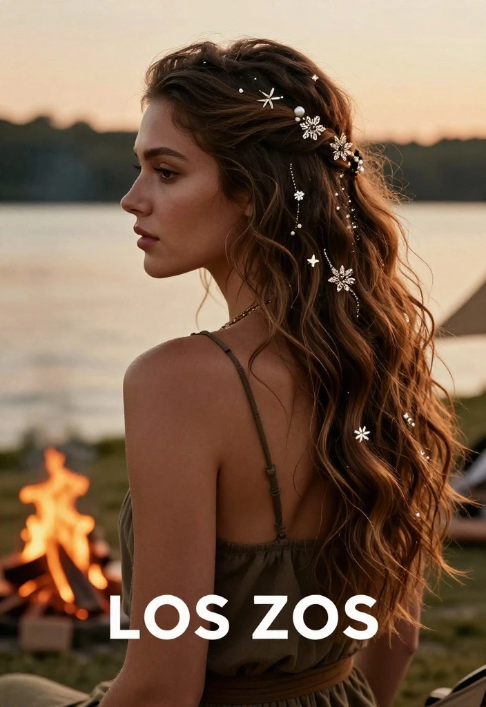19 Beautiful Boho Lake Hairstyles for Evening Campfires - 8. Glittery Hair Accessories 1