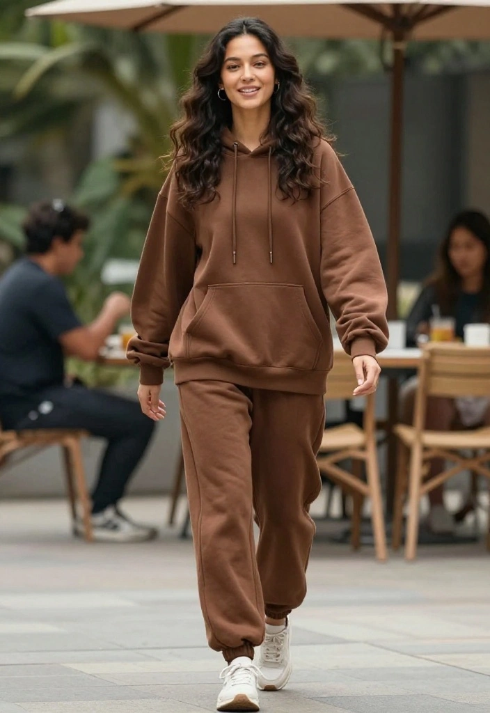 19 Brown Workout Outfits That Are Earthy, Neutral, and Completely Trendy - 18. Deep Brown Joggers with an Oversized Hoodie 1