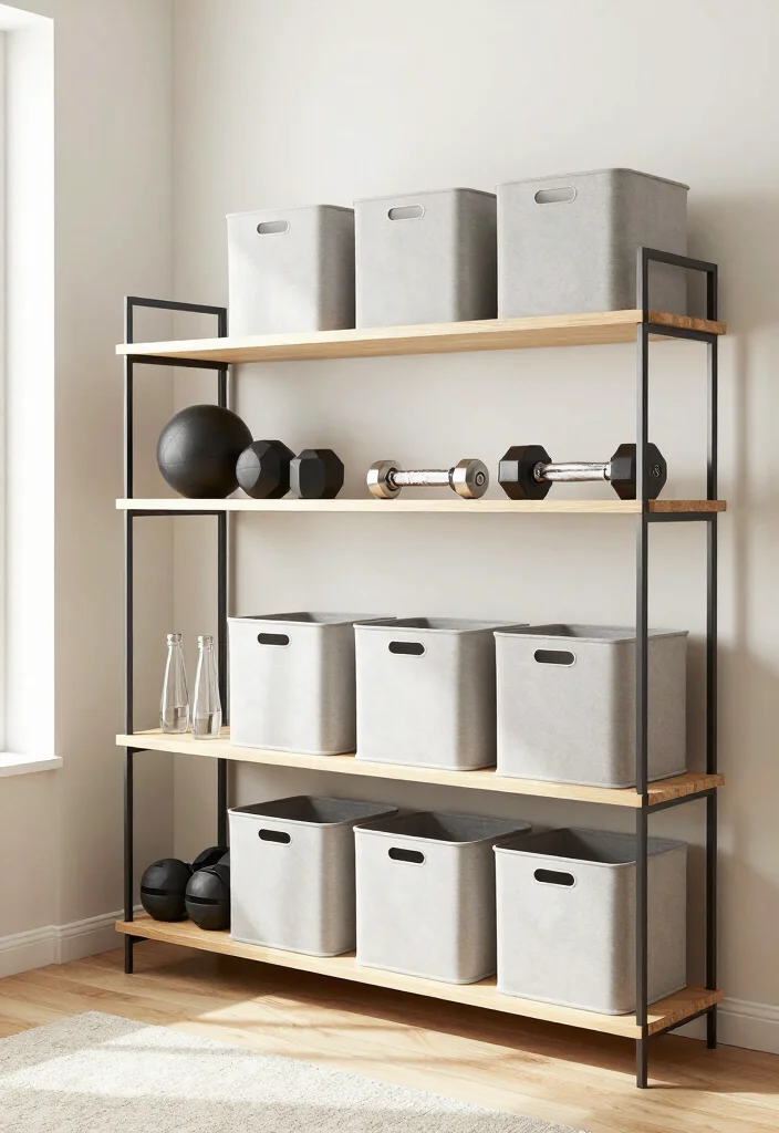 19 Budget Home Gym Ideas Under $500 That Still Feel Complete and Professional - 11. Use Smart Storage Solutions 1