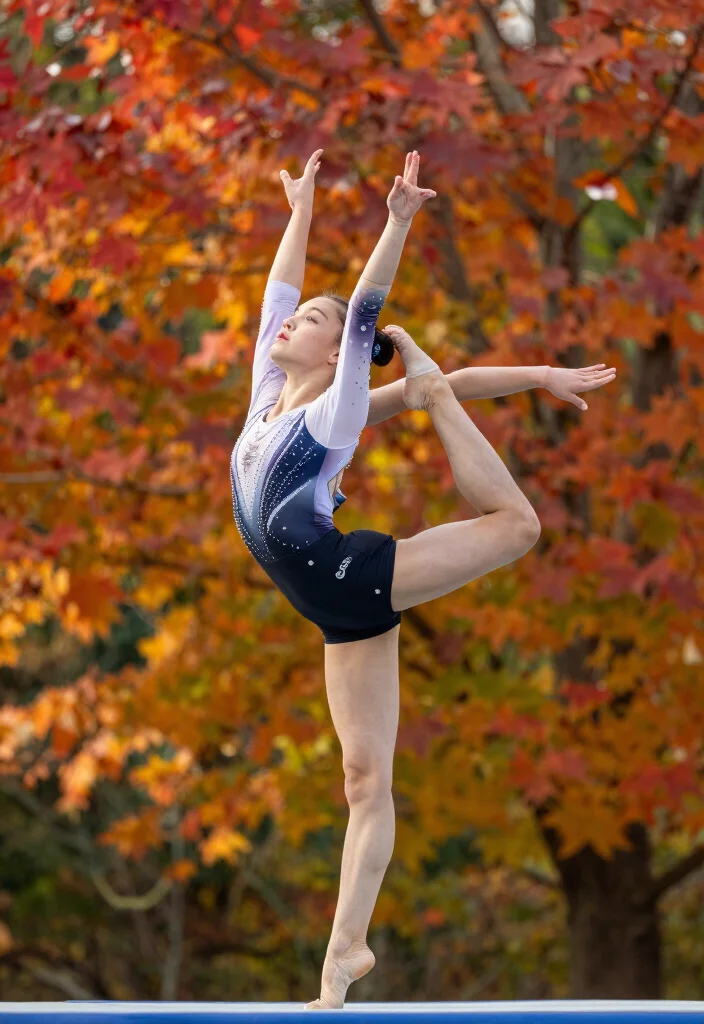 19 Captivating Outdoor Gymnastics Photo Ideas That Showcase Flexibility and Strength! - 15. Seasonal Splendor 1