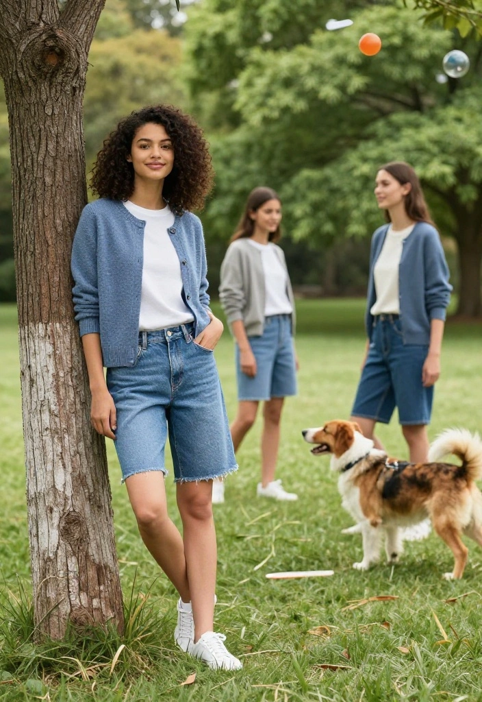 19 Casual Workout Outfit Ideas for Rest Days That Are Still Stylish and Cozy - 12. Lightweight Pullover and Denim Shorts 1