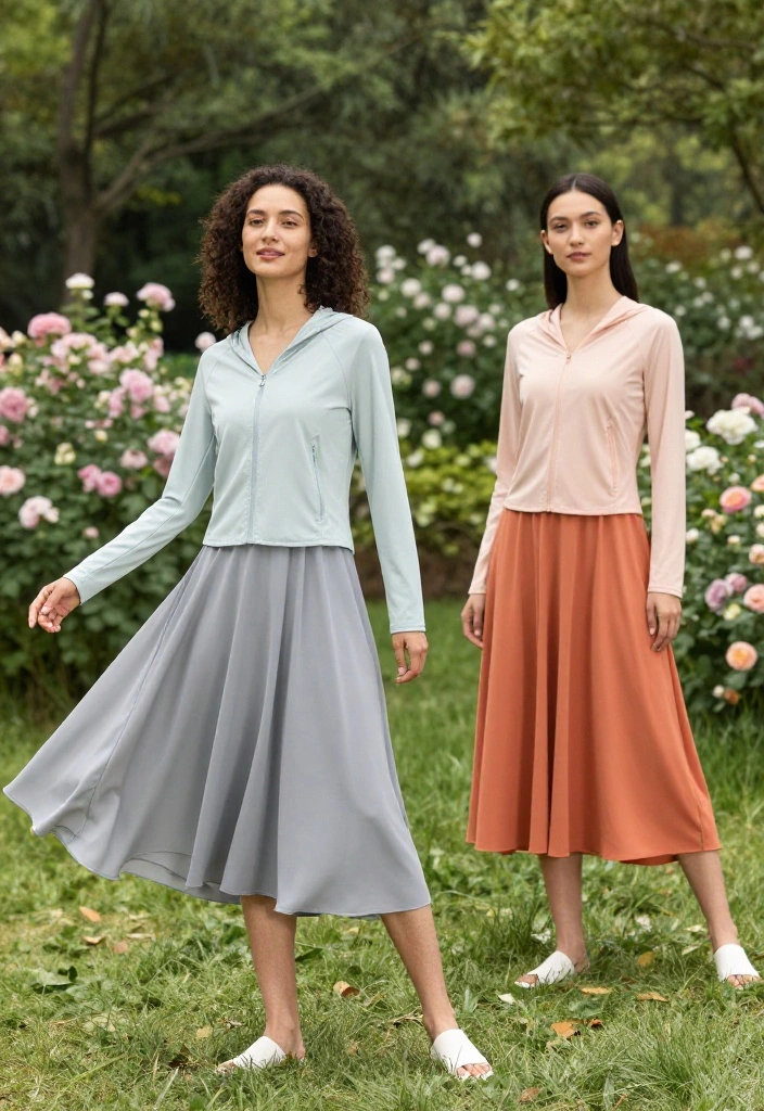 19 Casual Workout Outfit Ideas for Rest Days That Are Still Stylish and Cozy - 14. Soft Activewear Jacket and Flowy Skirt 1