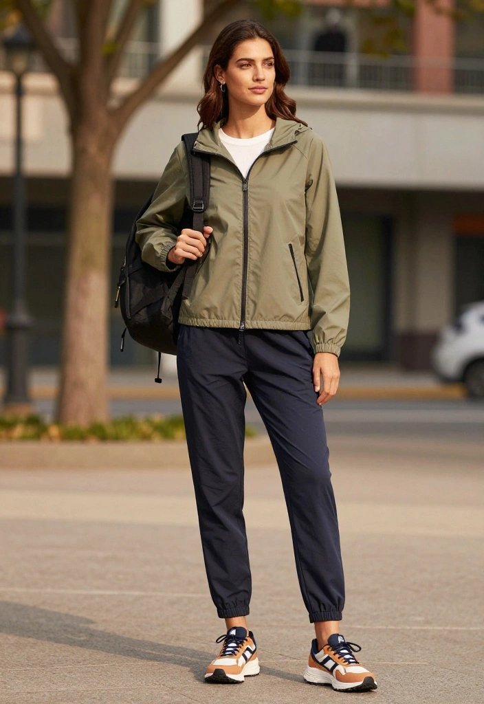 19 Casual Workout Outfits You Can Actually Wear to Run Errands After the Gym - 13. Stylish Windbreaker and Jogger Pants 1