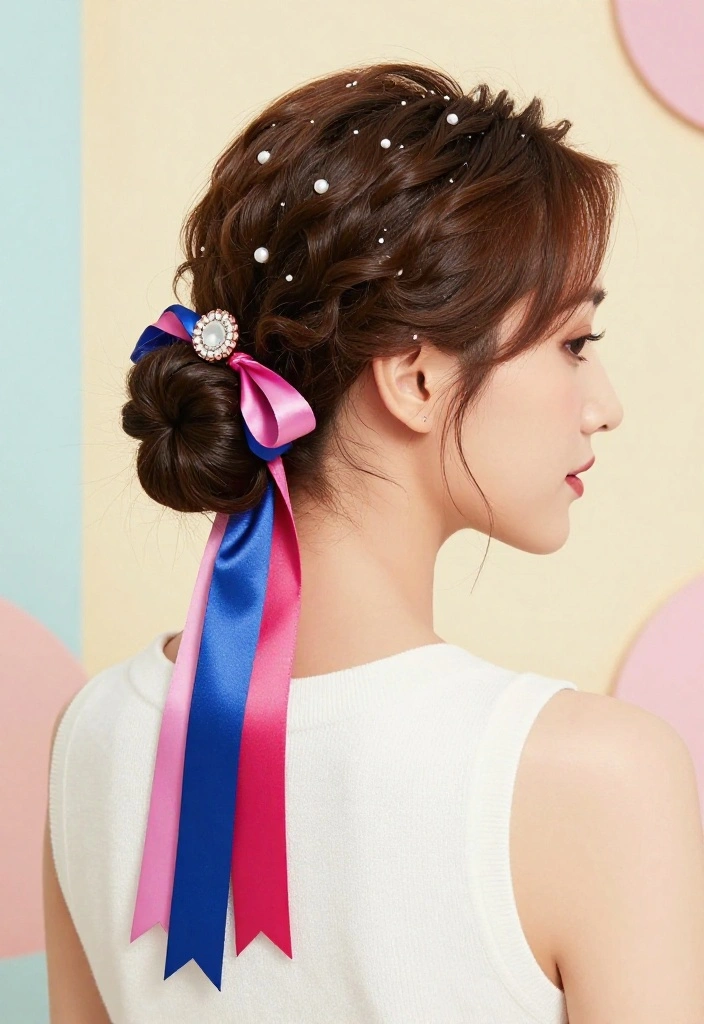19 Coquette Hairstyles with Ribbon for the Ultimate Girly Vibe - 12. Chic Top Knot with Ribbon 1