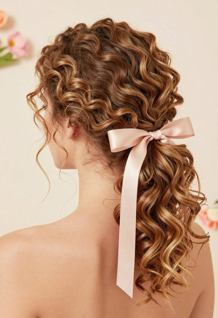 19 Coquette Hairstyles with Ribbon for the Ultimate Girly Vibe - 14. Gently Curled Ponytail with Ribbon 1