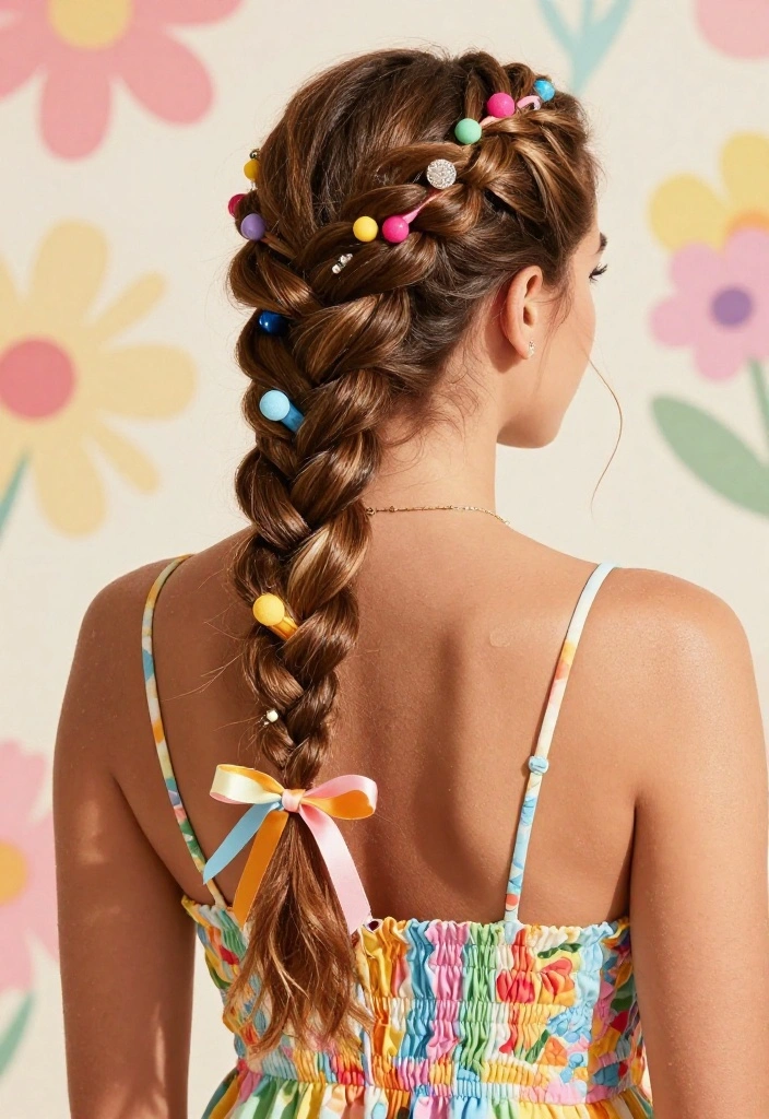 19 Coquette Hairstyles with Ribbon for the Ultimate Girly Vibe - 15. Flirty Side Braid with Ribbons 1