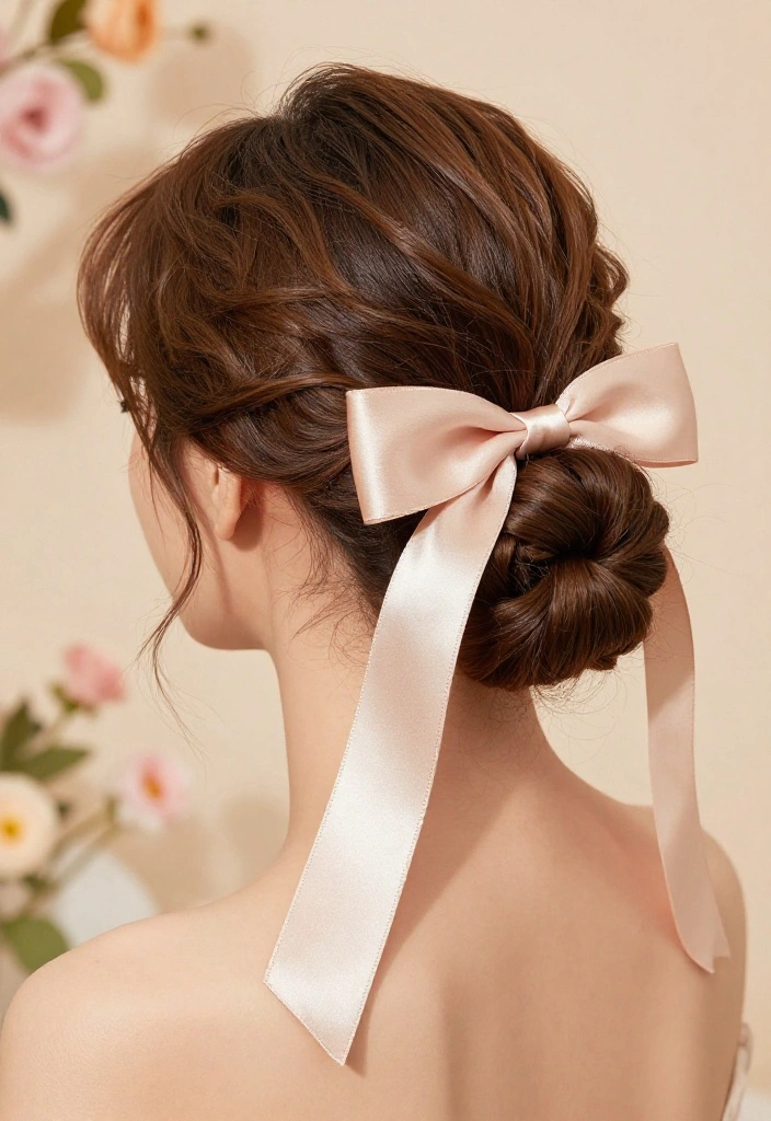 19 Coquette Hairstyles with Ribbon for the Ultimate Girly Vibe - 3. Classic Low Bun with Ribbon 1