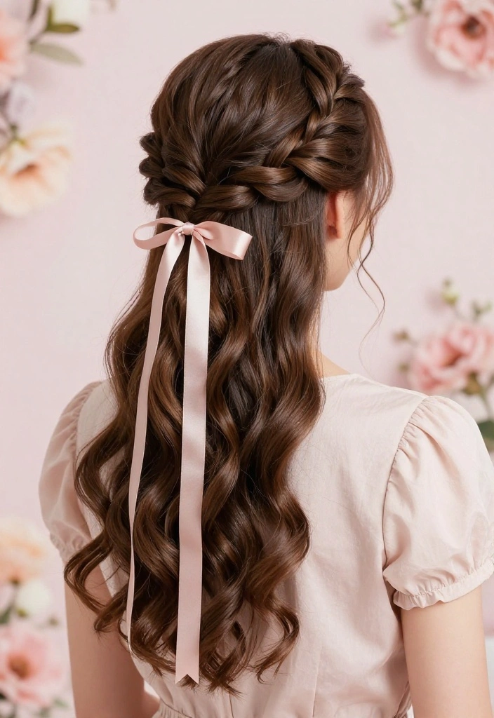 19 Coquette Hairstyles with Ribbon for the Ultimate Girly Vibe - 6. Twisted Crown with Ribbons 1