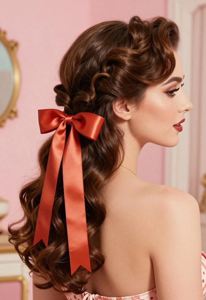 19 Coquette Hairstyles with Ribbon for the Ultimate Girly Vibe - 8. Vintage-Inspired Pin-Up Style 1