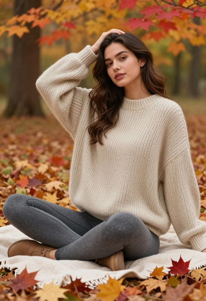 19 Cozy Fall Workout Outfit Ideas for Outdoor Runs and Morning Hikes - 13. Knitted Sweater and Leggings 1