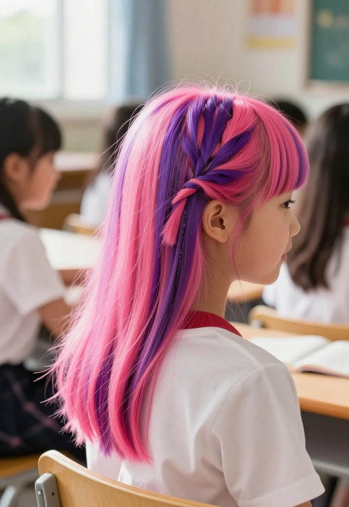 19 Cute Girl Hairstyles Ideas for Back to School - 13. Brightly Colored Hair Extensions 1