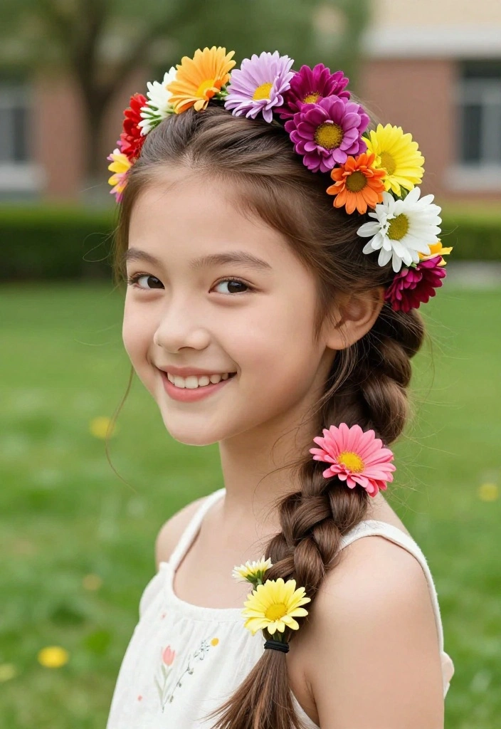 19 Cute Girl Hairstyles Ideas for Back to School - 17. Floral Hair Accessories 1