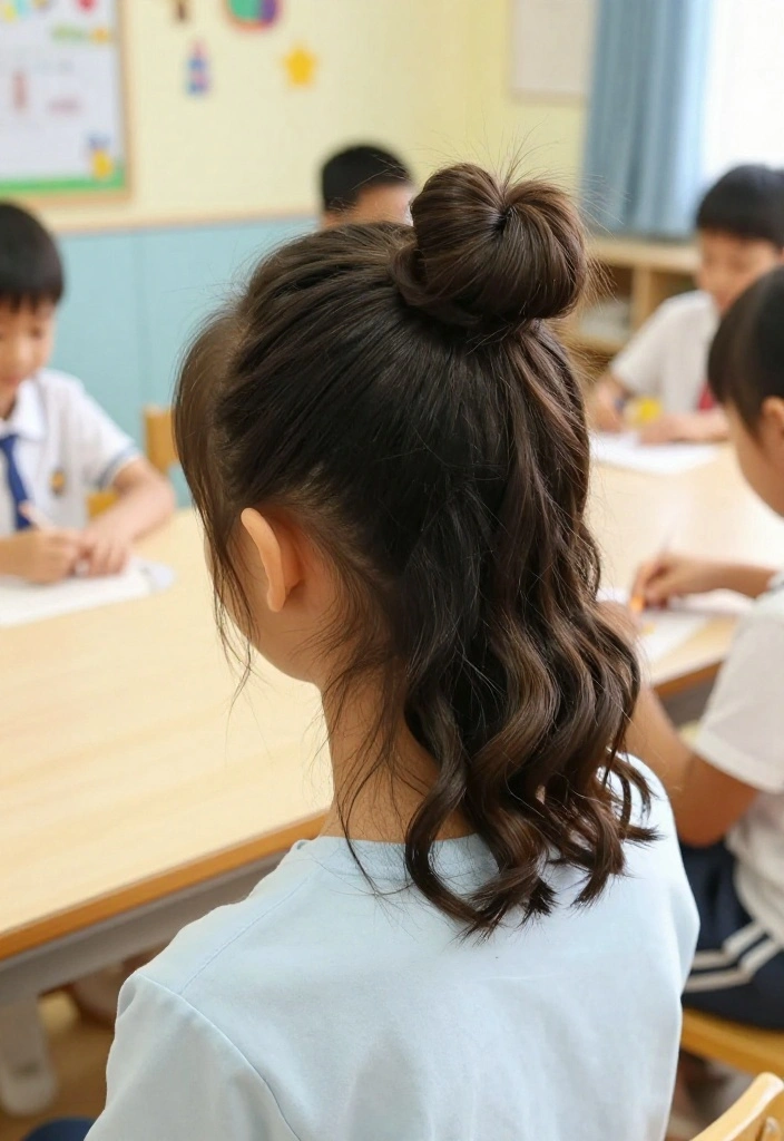 19 Cute Girl Hairstyles Ideas for Back to School - 19. The Bun Half-Up Style 1