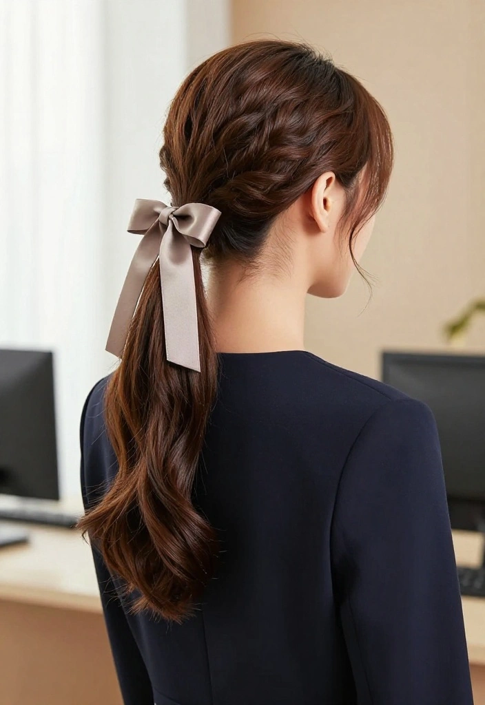 19 Cute Ponytail Hairstyles with Ribbon You Can Wear to Work - 11. French Twist Ponytail with a Delicate Ribbon 1