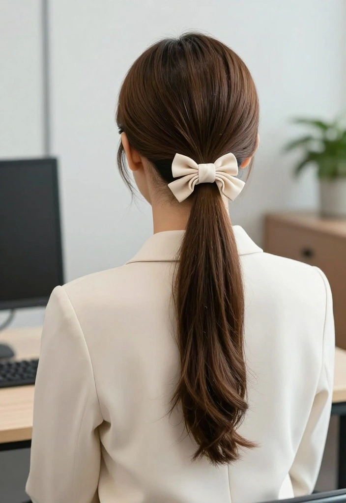 19 Cute Ponytail Hairstyles with Ribbon You Can Wear to Work - 16. Chignon Ponytail with a Ruffled Ribbon 1