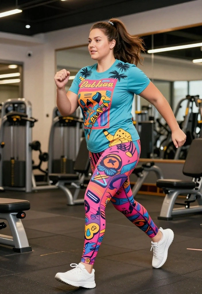 19 Cute Workout Outfits for Every Body Type That Flatter and Perform - 12. Graphic Tee and Stylish Leggings 1