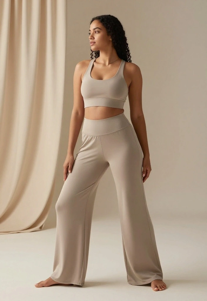 19 Cute Workout Outfits for Every Body Type That Flatter and Perform - 19. Chic Workout Bra and Wide-Leg Pants 1