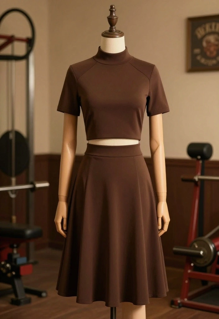 19 Dark Academia Workout Outfit Aesthetic Ideas for the Gym - 10. High-Neck Crop Top & A-Line Skirt 1