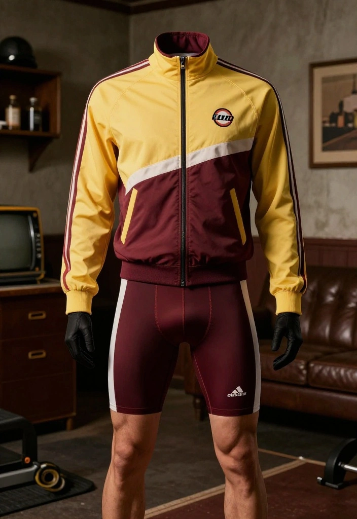 19 Dark Academia Workout Outfit Aesthetic Ideas for the Gym - 12. Vintage-Inspired Track Jacket & Cycling Shorts 1