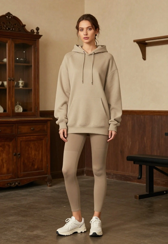 19 Dark Academia Workout Outfit Aesthetic Ideas for the Gym - 17. Longline Hoodie & Ankle-Length Tights 1