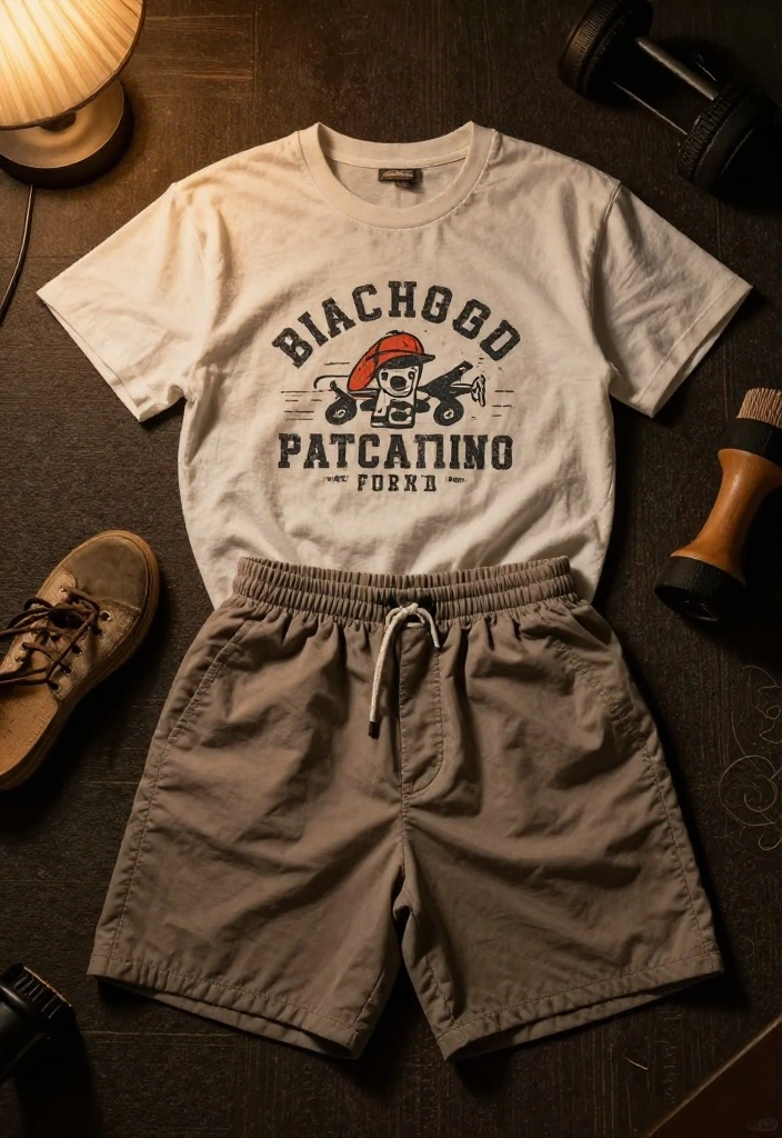 19 Dark Academia Workout Outfit Aesthetic Ideas for the Gym - 18. Vintage Graphic Tee & Pull-On Shorts 1