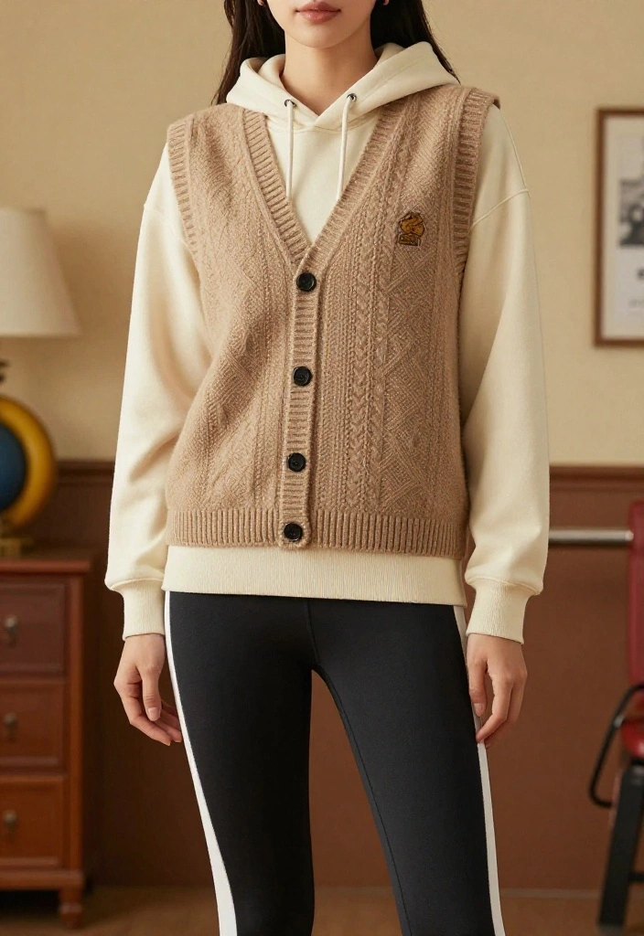 19 Dark Academia Workout Outfit Aesthetic Ideas for the Gym - 19. Wool Vest & Sporty Leggings 1