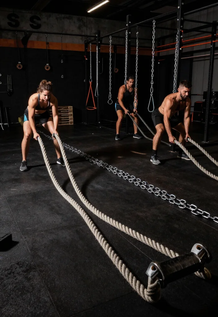 19 Dark Gym Aesthetic Ideas for a Moody, Intense, and High-Performance Training Vibe - 12. Battle Ropes and Chains 1