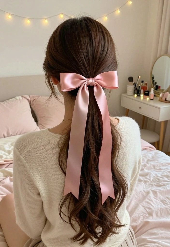 19 Easy Everyday Hairstyles with Ribbon Accessories You'll Love - 1. Ribbon-Ponytail Perfection 1