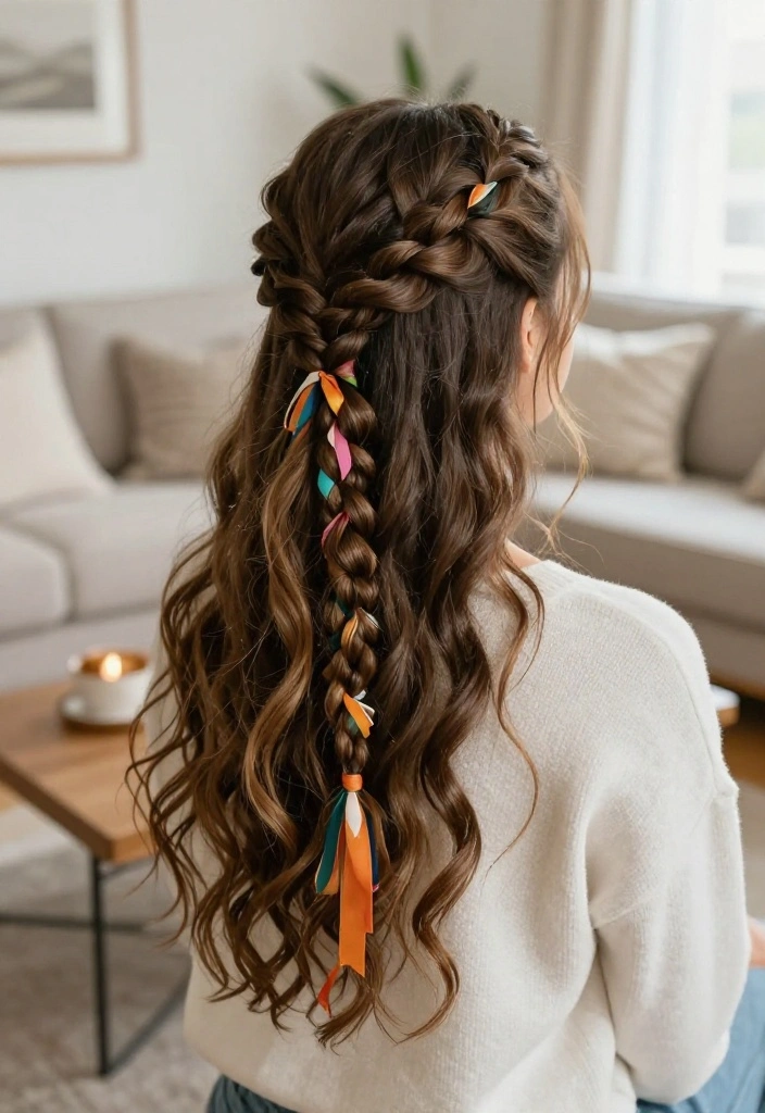 19 Easy Everyday Hairstyles with Ribbon Accessories You'll Love - 11. Ribbons in Loose Half-Braids 1