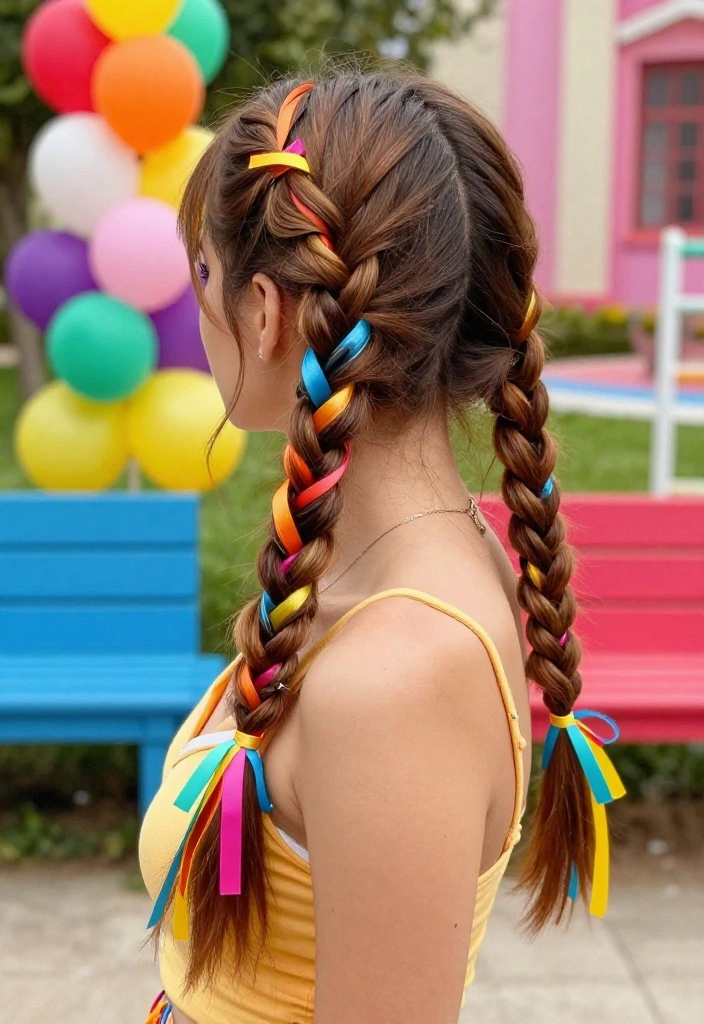 19 Easy Everyday Hairstyles with Ribbon Accessories You'll Love - 13. Double Ribbon Braids 1
