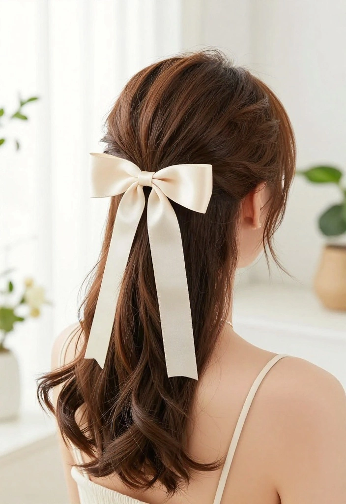 19 Easy Everyday Hairstyles with Ribbon Accessories You'll Love - 18. Bow-Tie Ponytail 1