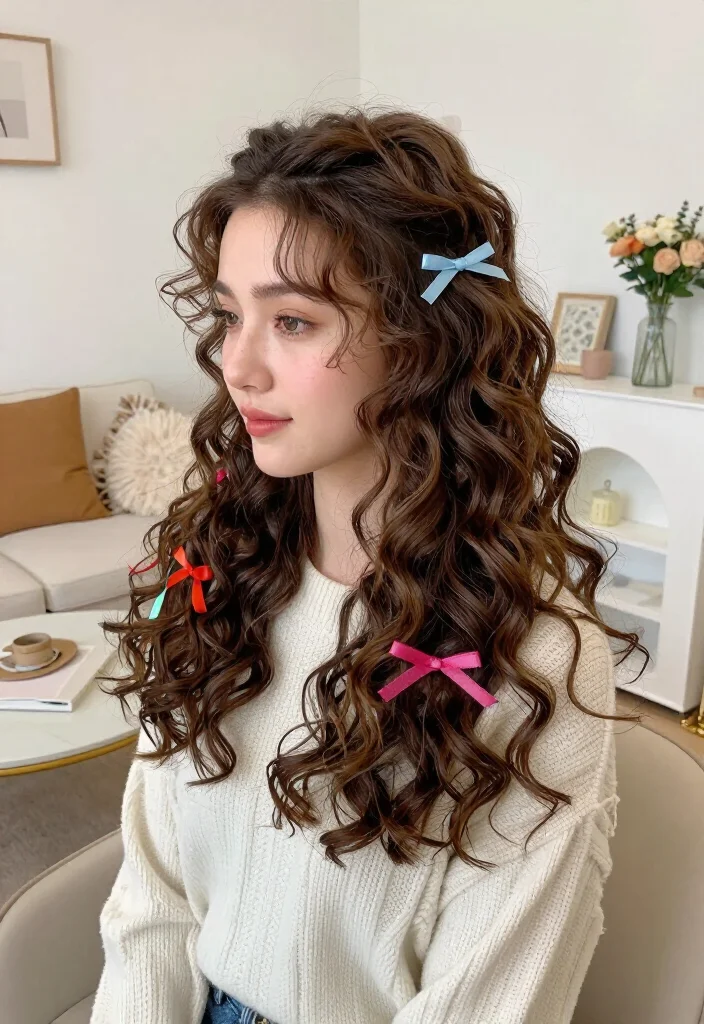 19 Easy Everyday Hairstyles with Ribbon Accessories You'll Love - 19. Ribbons in Curls 1