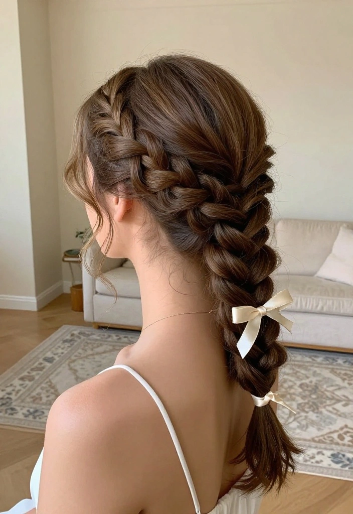 19 Easy Everyday Hairstyles with Ribbon Accessories You'll Love - 2. Braided Ribbon Updo 1