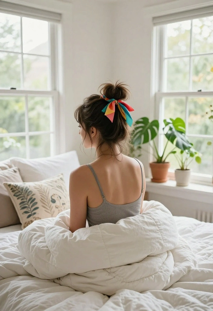 19 Easy Everyday Hairstyles with Ribbon Accessories You'll Love - 3. Messy Bun with a Twist 1