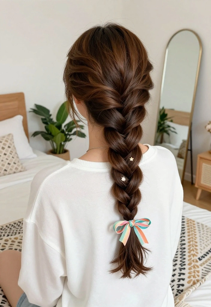19 Easy Everyday Hairstyles with Ribbon Accessories You'll Love - 5. Ribbon-Embellished Braid 1