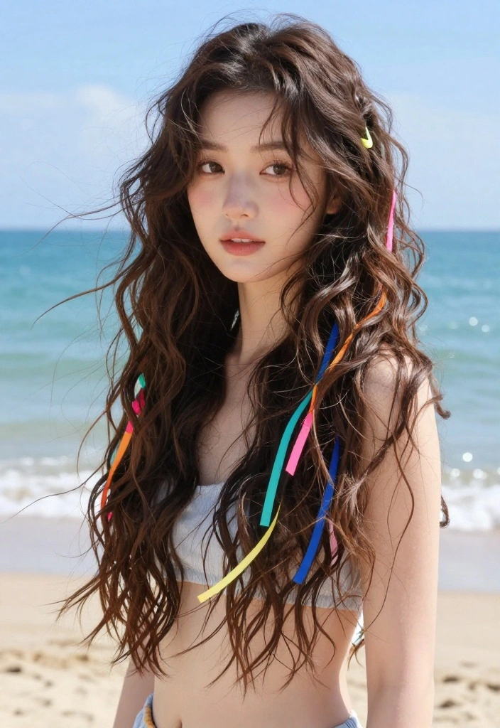 19 Easy Everyday Hairstyles with Ribbon Accessories You'll Love - 9. Casual Beach Waves with Colorful Ribbons 1