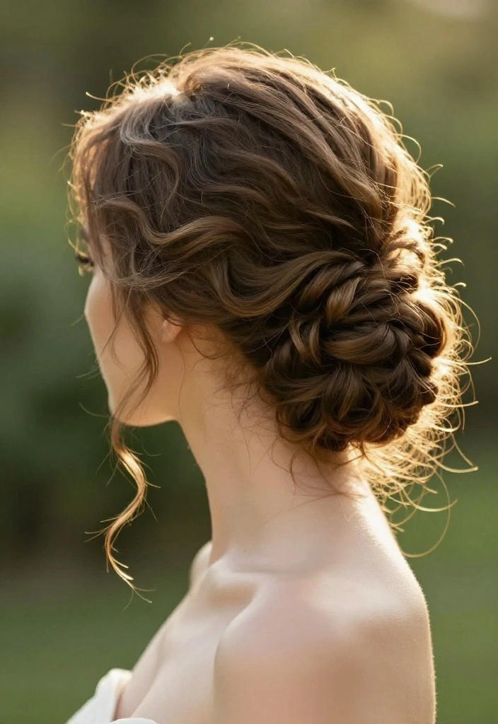19 Elegant Summer Updo Hairstyles for Warm Weather Weddings - 11. Soft Romantic Waves Updo 1