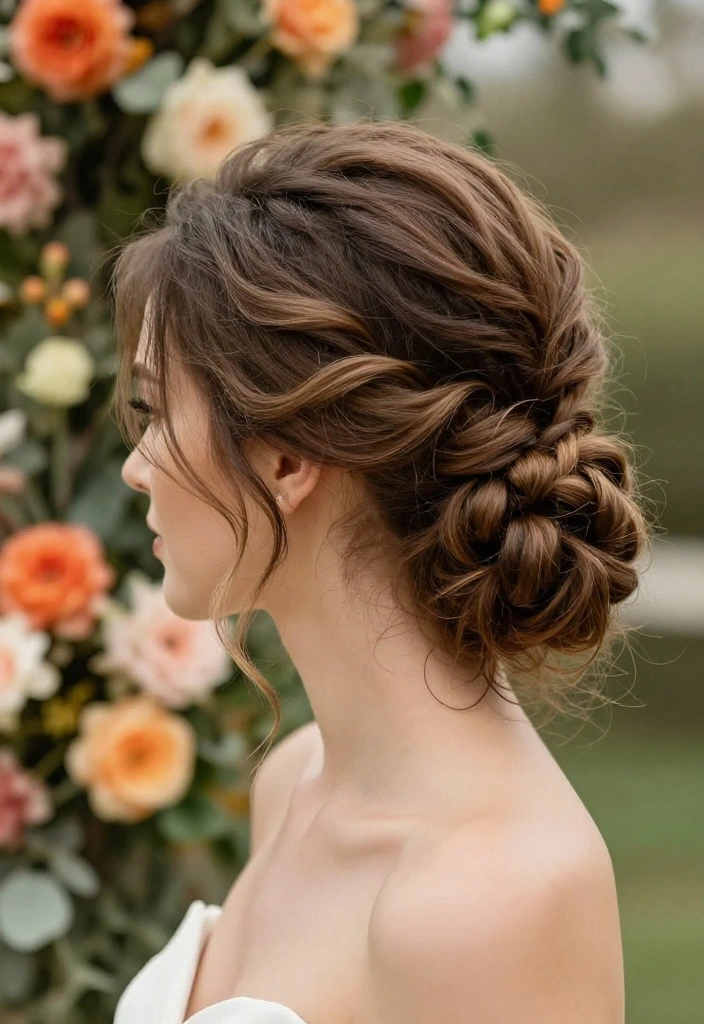 19 Elegant Summer Updo Hairstyles for Warm Weather Weddings - 13. Twisted Low Messy Bun 1