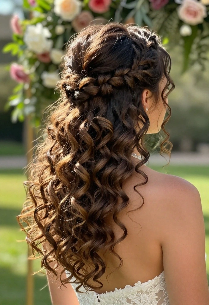 19 Elegant Summer Updo Hairstyles for Warm Weather Weddings - 15. Curly Updo with Side Braids 1