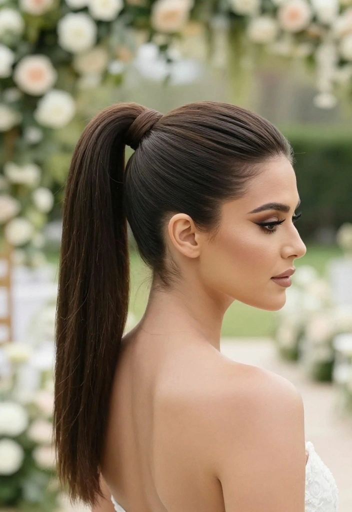 19 Elegant Summer Updo Hairstyles for Warm Weather Weddings - 6. Sleek High Ponytail 1