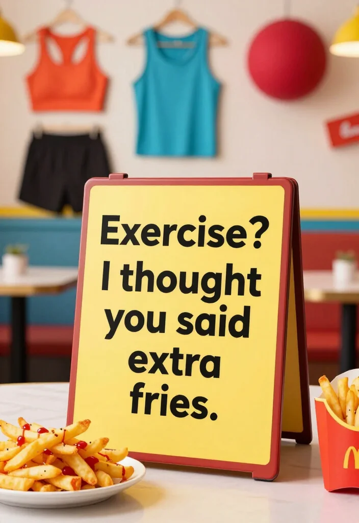 19 Funny Gym Quotes That Make You Laugh and Still Keep You Showing Up - 11. 'Exercise? I thought you said extra fries.' 1