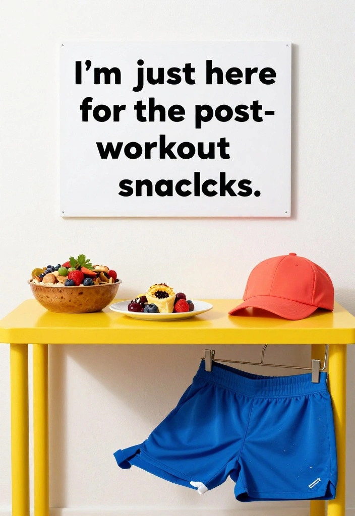 19 Funny Gym Quotes That Make You Laugh and Still Keep You Showing Up - 16. 'I’m just here for the post-workout snacks.' 1