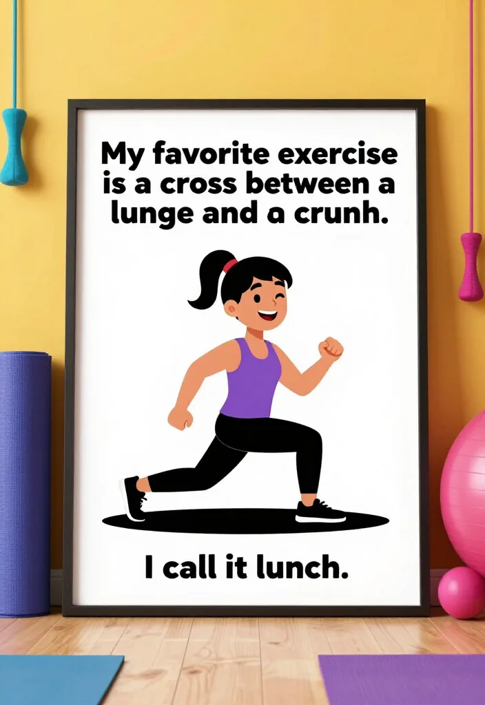 19 Funny Gym Quotes That Make You Laugh and Still Keep You Showing Up - 6. 'My favorite exercise is a cross between a lunge and a crunch. I call it lunch.' 1