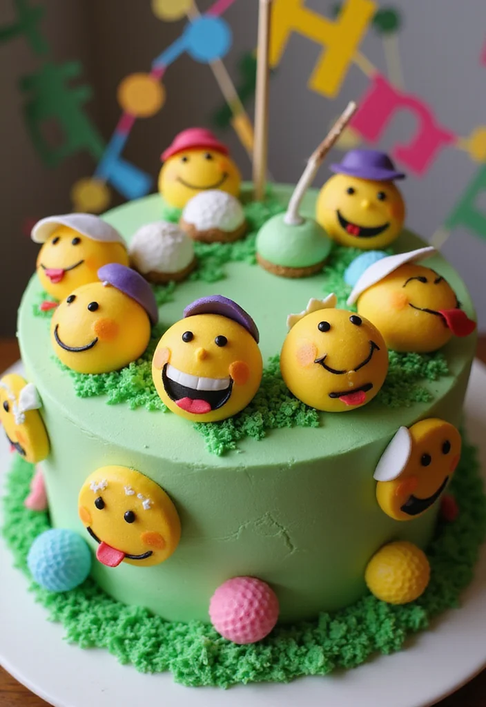 19 Golf Retirement Party Cake Ideas That Hit a Hole in One - 10. Fun Golf Emoji Cake 1