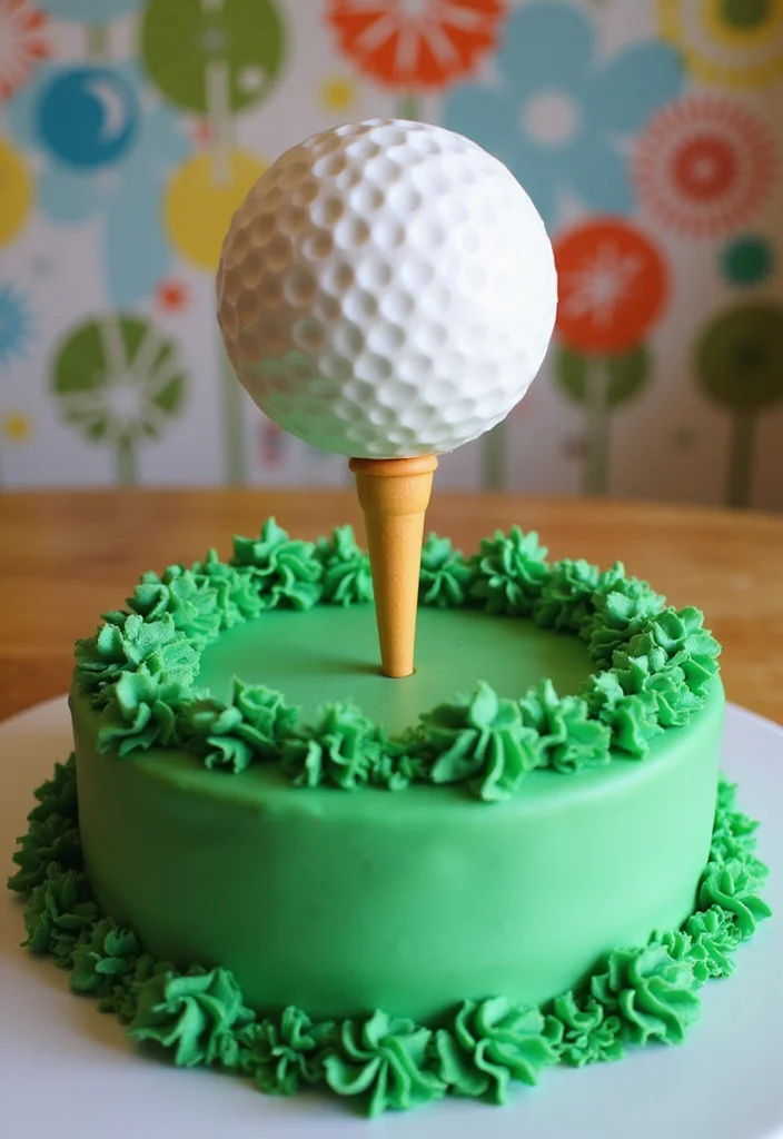 19 Golf Retirement Party Cake Ideas That Hit a Hole in One - 11. Golf Ball on Tee Cake 1