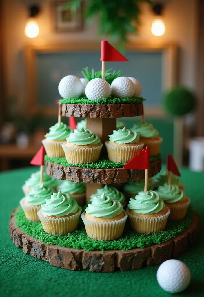 19 Golf Retirement Party Cake Ideas That Hit a Hole in One - 15. Golf Themed Cupcake Tower 1