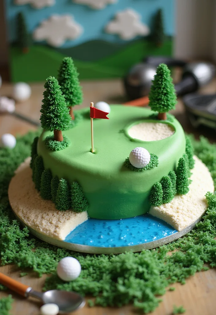 19 Golf Retirement Party Cake Ideas That Hit a Hole in One - 2. Golf Course Landscape Cake 1