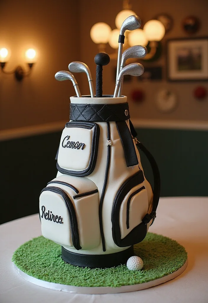 19 Golf Retirement Party Cake Ideas That Hit a Hole in One - 3. Tiered Golf Bag Cake 1