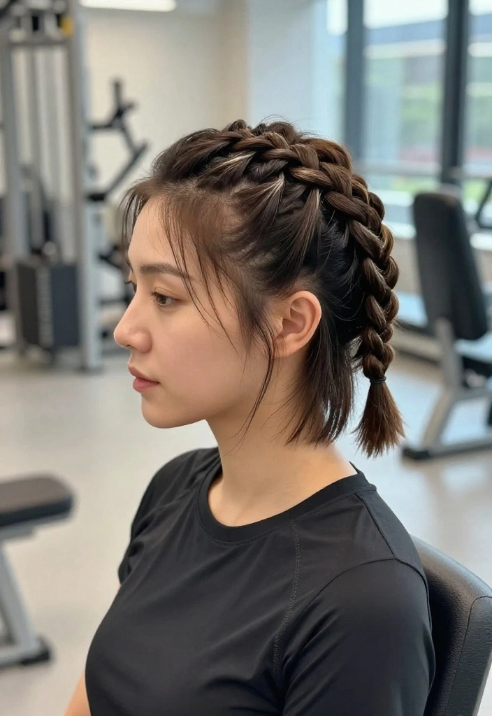 19 Gym Hairstyles for Short Hair That Look Polished and Keep You Focused - 11. Twisted Half-Up Braid 1