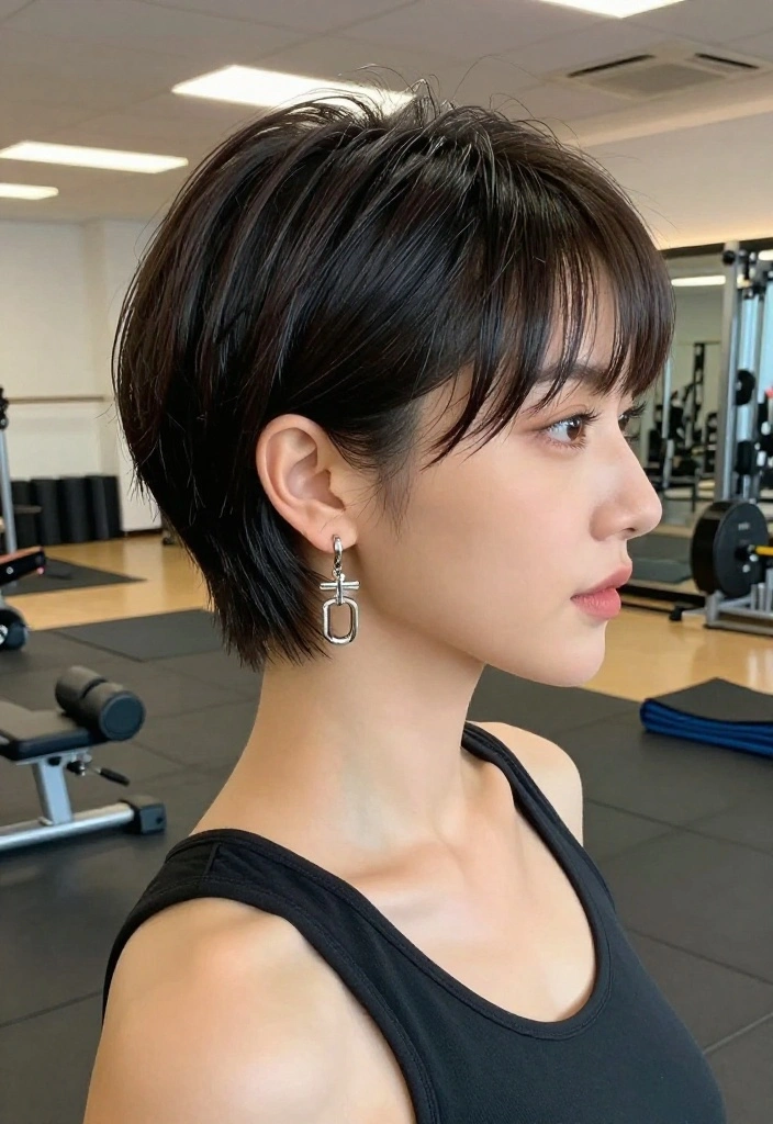 19 Gym Hairstyles for Short Hair That Look Polished and Keep You Focused - 17. Glamorous Short Hair with Statement Earrings 1
